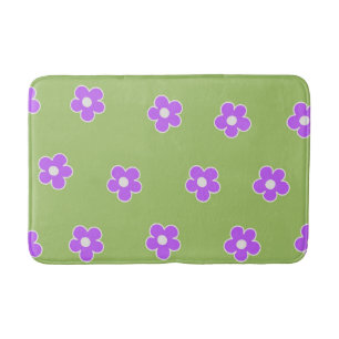 Retro Green Purple Floral Simple Flower Pattern  Bath Mat