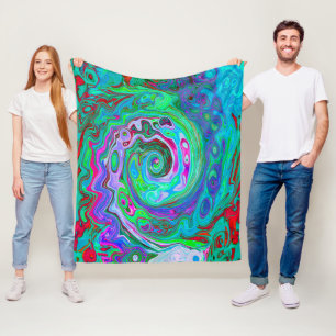 Retro Green, Red and Magenta Abstract Groovy Swirl Fleece Blanket