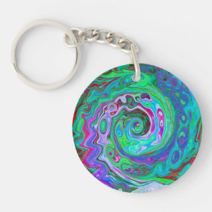 Retro Green, Red and Magenta Abstract Groovy Swirl Keychain
