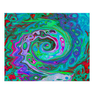 Retro Green, Red and Magenta Abstract Groovy Swirl Poster
