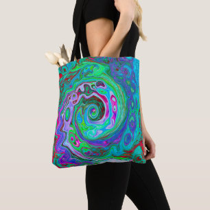 Retro Green, Red and Magenta Abstract Groovy Swirl Tote Bag