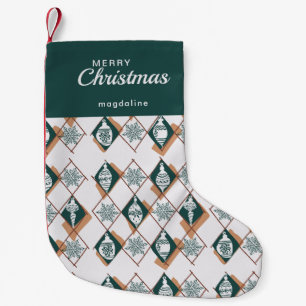 Retro Green Red Merry Christmas Botanical Small Christmas Stocking