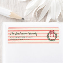Retro Green Red Pink Drawn Bow Wreath Christmas