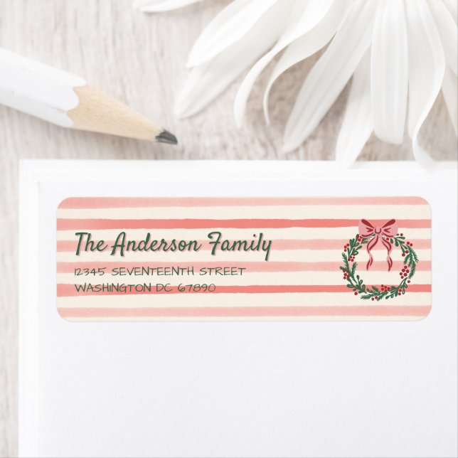 Retro Green Red Pink Drawn Bow Wreath Christmas (Insitu)