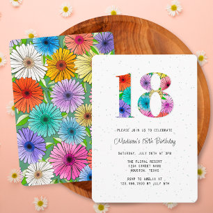 Retro Green Rustic Floral 18th Birthday Party Invitation