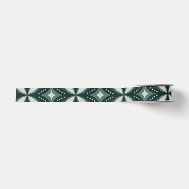 retro green shapes grosgrain ribbon (Front)