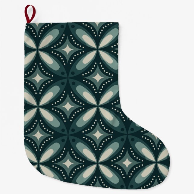 retro green shapes large christmas stocking (Front)