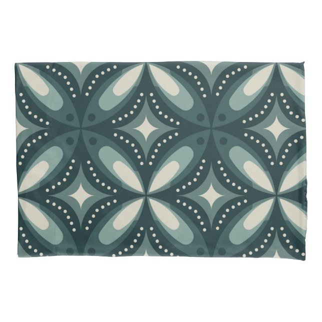 retro green shapes pillowcase (Front-Left)