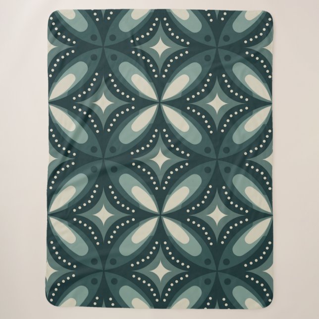 retro green shapes sherpa blanket (Front)