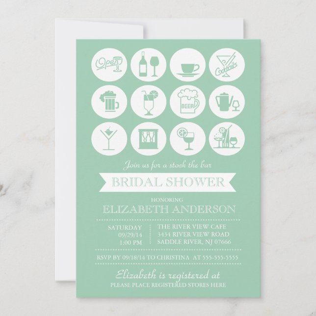 Retro Green Stock the Bar Bridal Shower Invitation (Front)