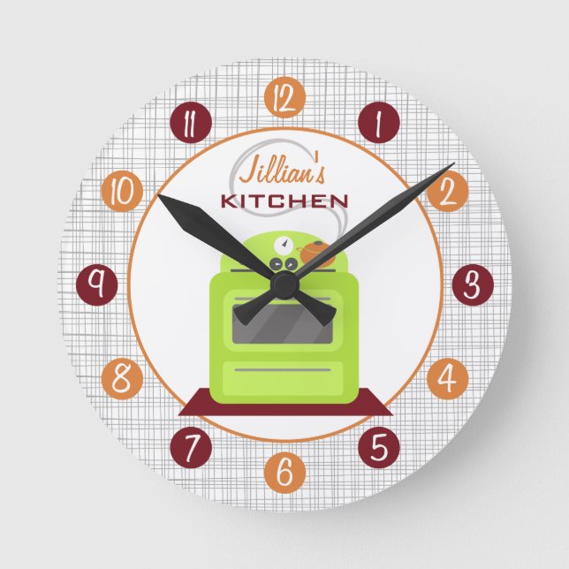 Retro Green Stove Personalized Kitchen Clock (Front)