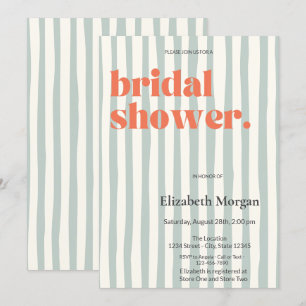 Retro Green Stripes Simple Bridal Shower Invitation