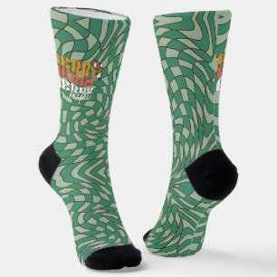 Retro Green Swirl Merry Papa Christmas Socks
