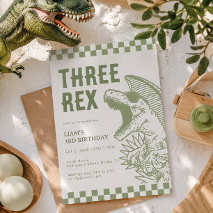Retro Green T Rex Dinosaur Birthday Party  Invitation