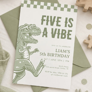 Retro Green T Rex Dinosaur Birthday Party  Invitation