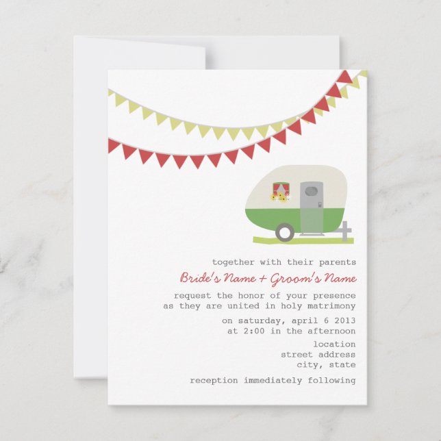 Retro Green Trailer Wedding Invitation (Front)