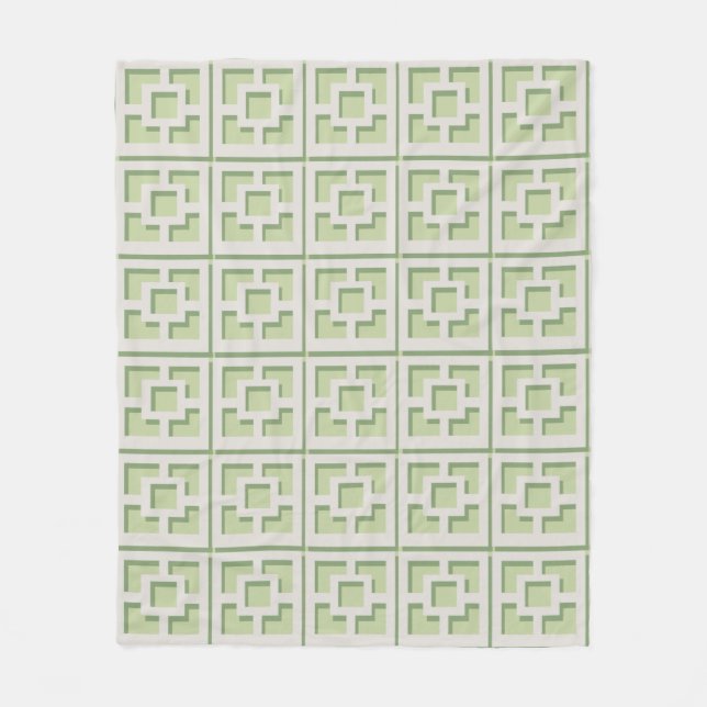 Retro Green Trellis Fleece Blanket (Front)