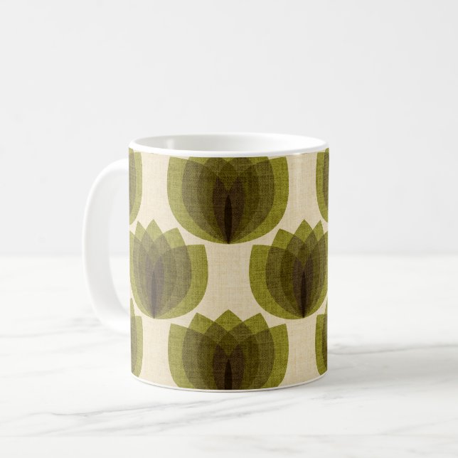 Retro green tulip flowers coffee mug (Front Left)