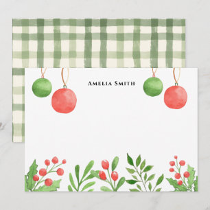 Retro green watercolor  merry Christmas floral Card