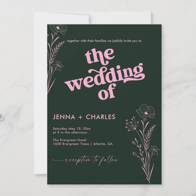 Retro Green Wedding Invitation (Front)