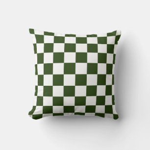 Retro Green White Chequered 60s Pattern  Throw Pillow