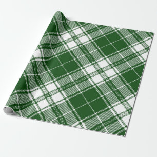 Retro Green White Christmas New Year Tartan Plaid Wrapping Paper