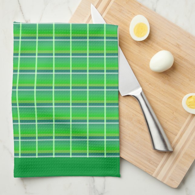 Retro Green White Plaid Pattern Kitchen Towel (Quarter Fold)