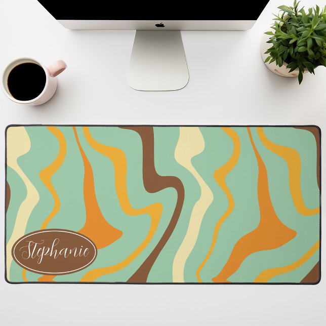 Retro Green Yellow Brown Marble Swirl Desk Mat (Creator Uploaded)
