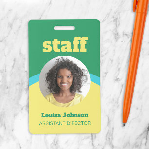 Retro Green Yellow Round ID Photo Staff Badge