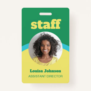 Retro Green Yellow Round ID Photo Staff Badge