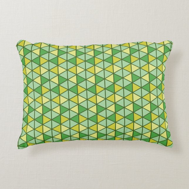 Retro Green Yellow Triangle Geometric Pattern Accent Pillow (Front)