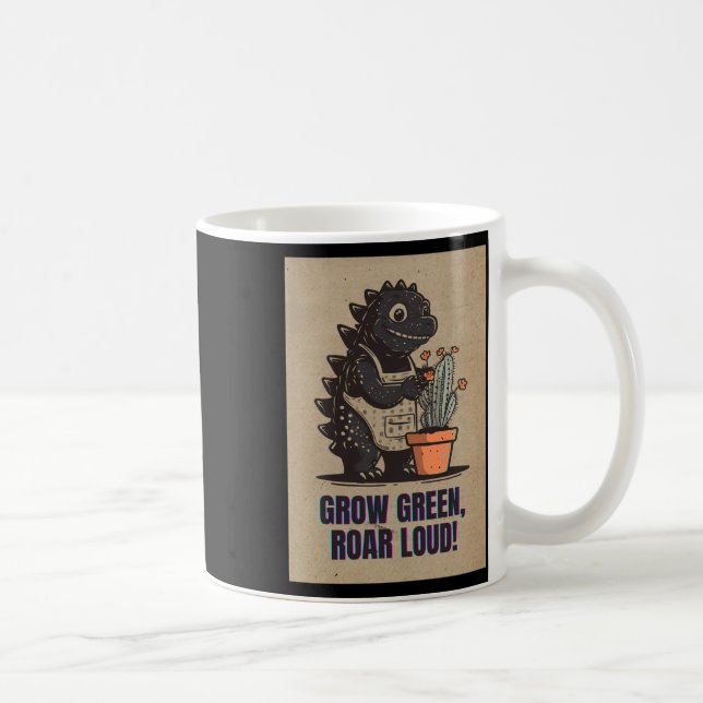 Retro Greenzilla – Cute Godzilla Gardening Sticker Coffee Mug (Right)