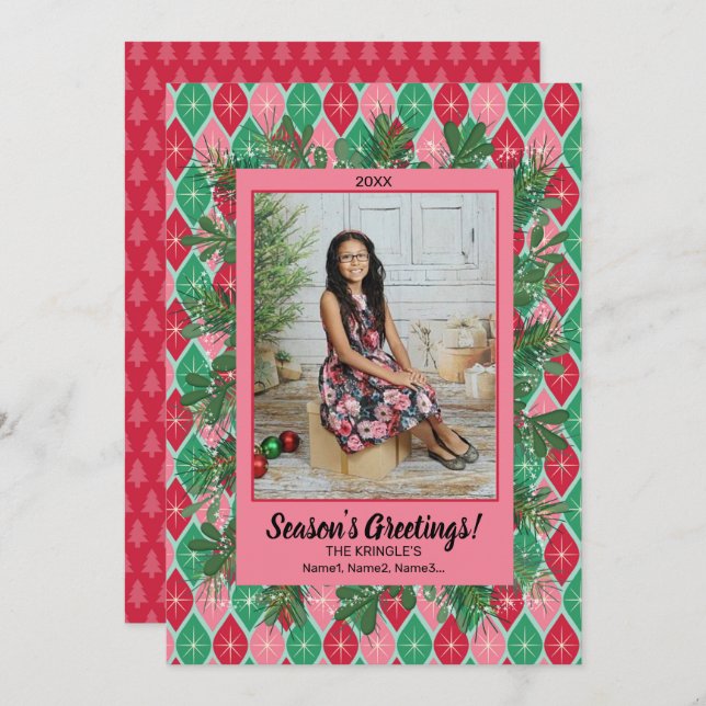 Retro Greeting Photo Christmas Card  (Front/Back)