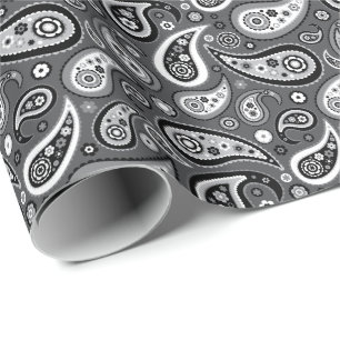 Retro Grey and Black Paisley Pattern Wrapping Paper
