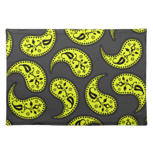 Retro Grey And Yellow Paisley Pattern Placemats