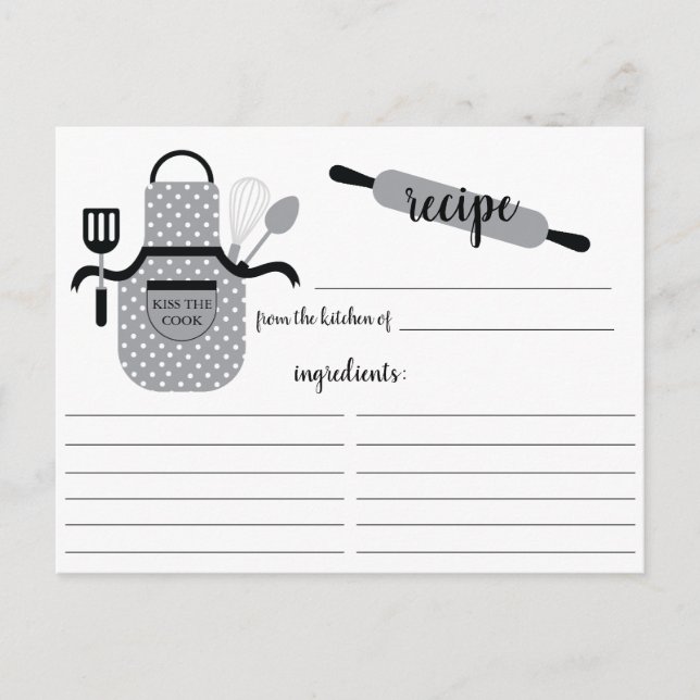 Retro Grey Apron Kitchen Tools Recipe Card (Front)