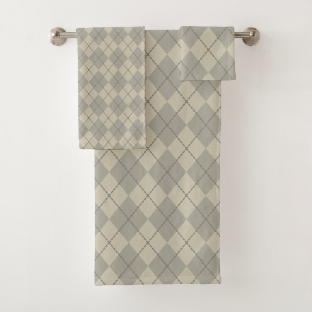 Retro Grey Argyle Bath Towels Set Gift (Insitu)