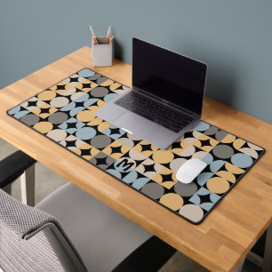 Retro Grey Blue Beige Brown Black Pop Art Pattern Desk Mat