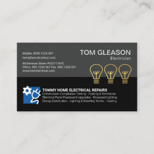 Retro Grey Columns Gold Light Bulb Electrician Business Card