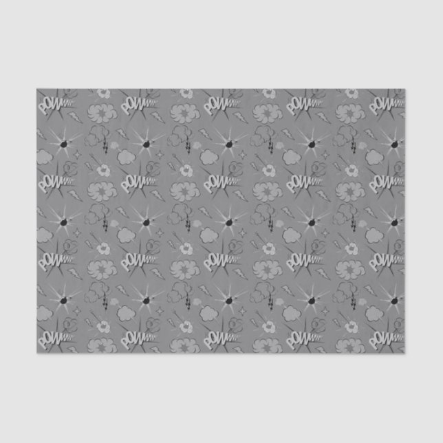 Retro Grey Comic Book Pattern Tissue Paper (Front)