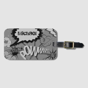 Retro Grey Custom Comic Book Pattern Personalised Luggage Tag