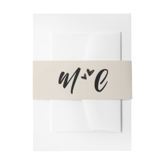 Retro Grey Hand Drawn Hearts Illustration Monogram Invitation Belly Band