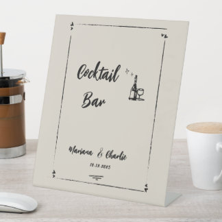 Retro Grey Hand Drawn Illustrated Cocktail Bar  Pedestal Sign