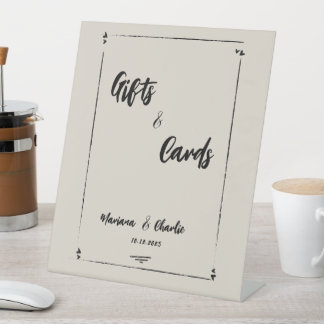 Retro Grey Hand Drawn Illustrated Gift & Cards Pedestal Sign