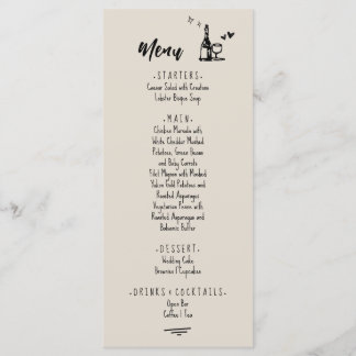 Retro Grey Hand Drawn Illustrated Wedding  Menu