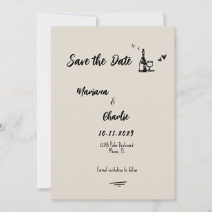 Retro Grey Hand Drawn Illustrated Wedding Save The Date