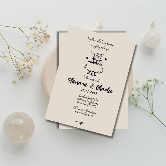 Retro Grey Hand Drawn Illustration Wedding  Invitation (Creator Uploaded)