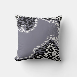Retro Grey Leopard Print and Modern Design Throw Pillow