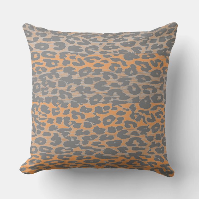 Retro Grey Leopard Print Skin Throw Pillow (Front)