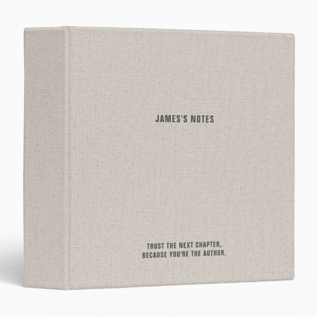 Retro Grey Linen Look Personalized Notes Binder (Front/Spine)
